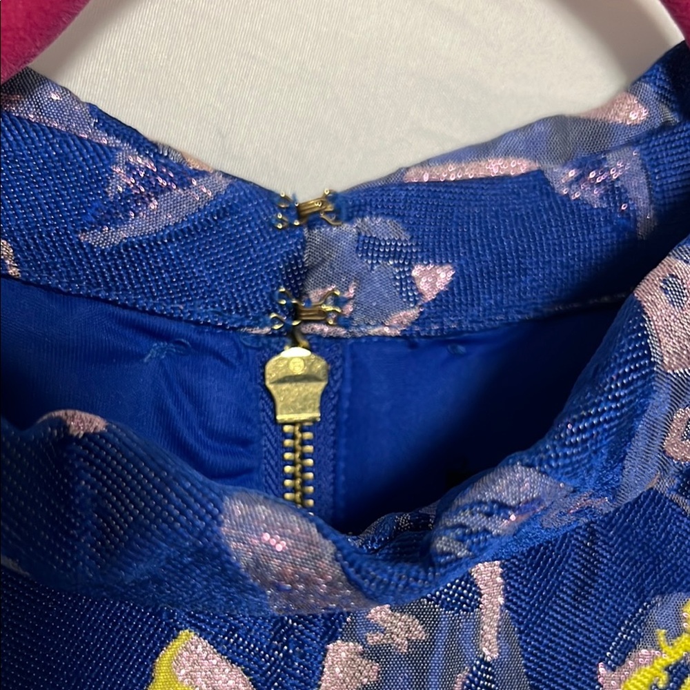 Laundry By Shelli Segal Royal Blue, Yellow and Pink Sheath Mini Dress - Size 10 - Picture 8 of 11
